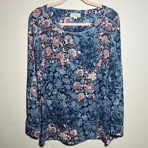 Loft‎ Floral Blue Pink Career Top | Medium
